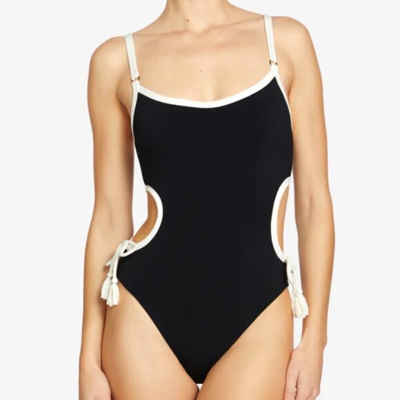 Robin Piccone Tierna Cutout One Piece in Black and Cream Size 10 - Picture 1 of 7